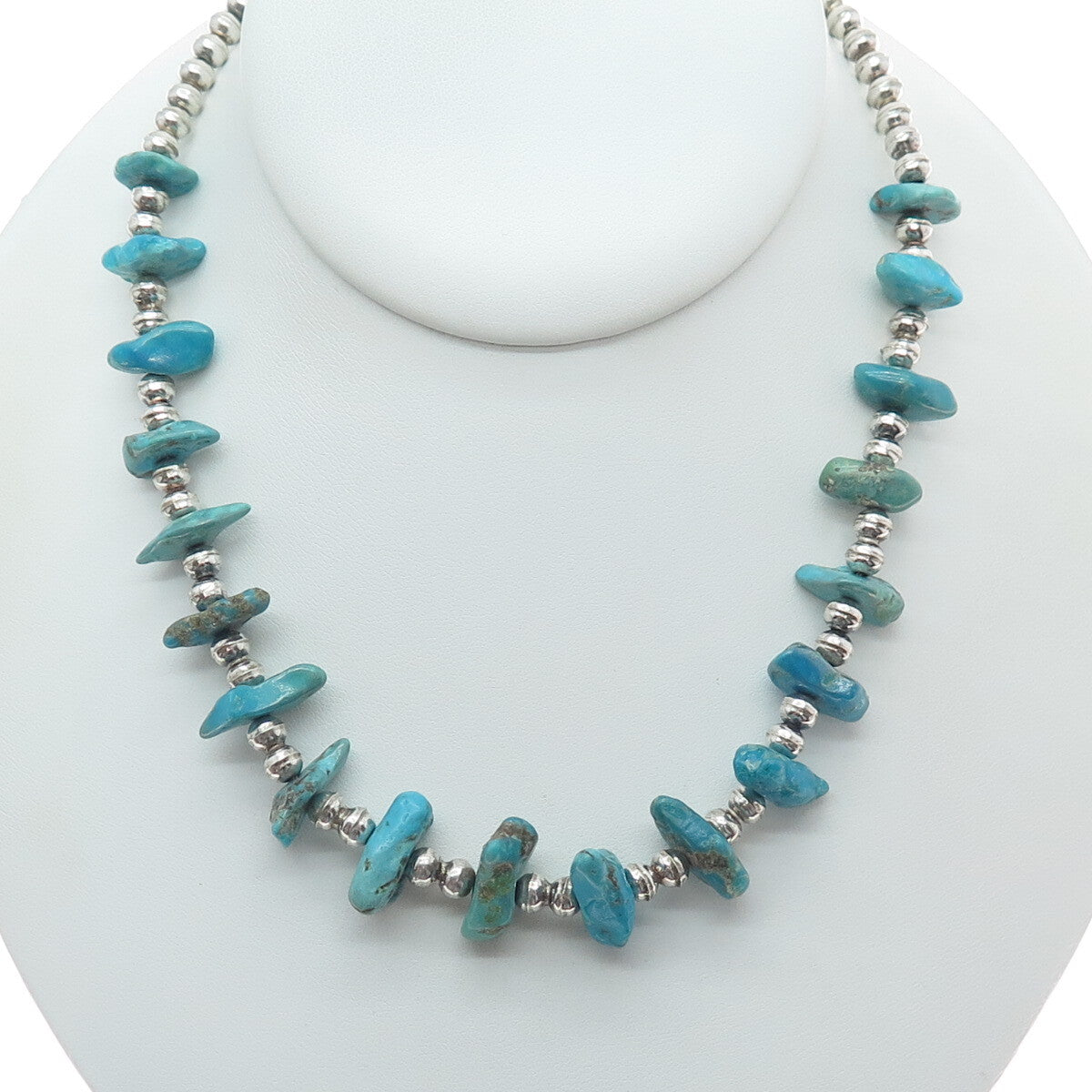 SUNRISE Old Pawn 925 Sterling Silver Vintage Turquoise Navajo Pearl Necklace 18"