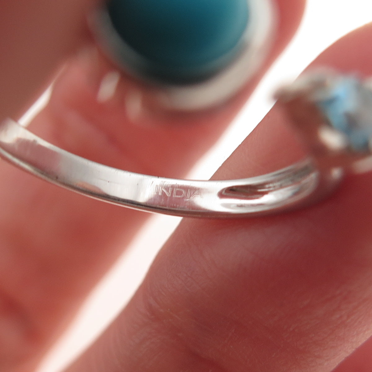 925 Sterling Silver Real Turquoise & Blue Topaz Adjustable Ring Size 8.25