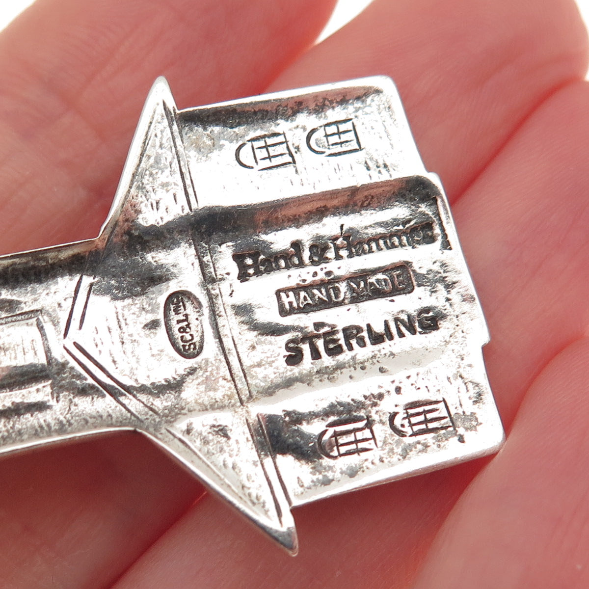 Hand & Hammer Sterling Silver Vintage Old North Church Oxidized Large Pendant