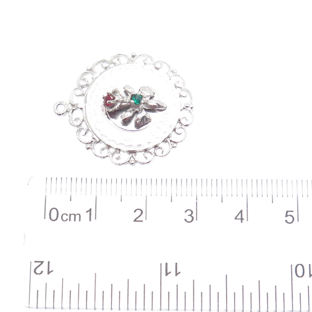 925 Sterling Silver Vintage Rhinestone Sweet Sixteen Floral Ornate Pendant