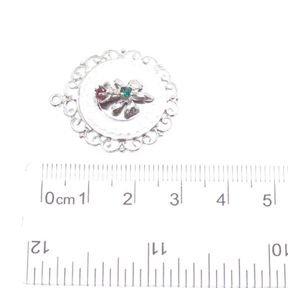 925 Sterling Silver Vintage Rhinestone Sweet Sixteen Floral Ornate Pendant