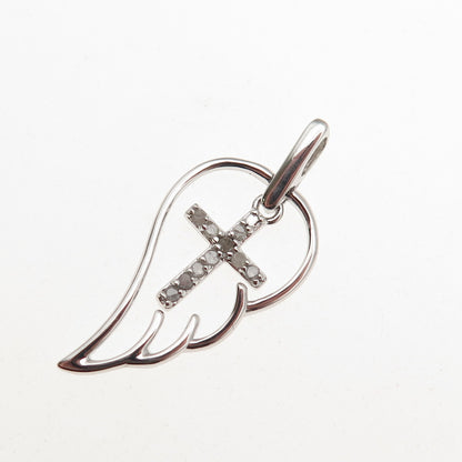 Charles Winston 925 Sterling Silver Real Diamond Cross Angel Wing Charm Pendant