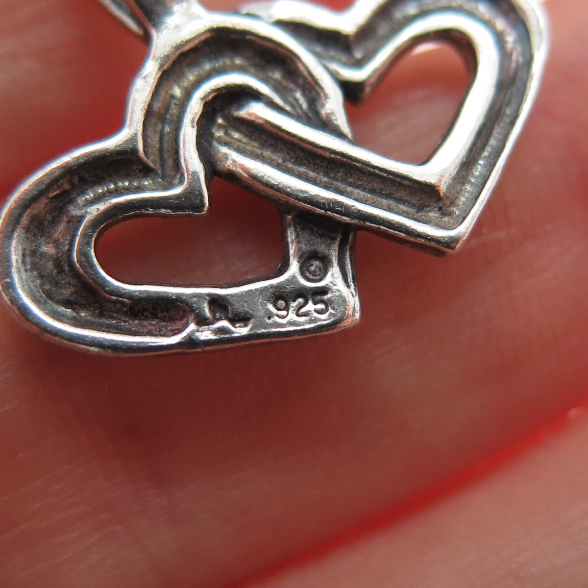 925 Sterling Silver Vintage Interlocked Couple Heart Oxidized Mini Charm Pendant