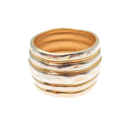 HOLLAND & HOLLAND Sterling Silver Gold Plated Vintage Modernist Ring Size 8.25