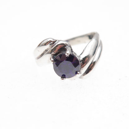 925 Sterling Silver Vintage Purple C Z Modernist Bypass Oxidized Ring Size 6.5