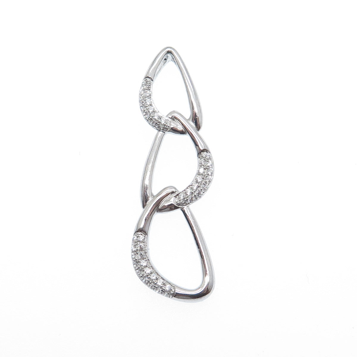 925 Sterling Silver Round-Cut C Z Teardrop Link Charm Slide Pendant