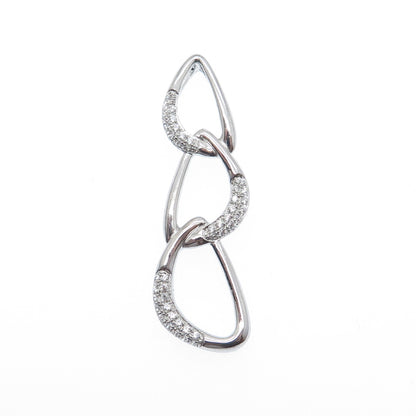 925 Sterling Silver Round-Cut C Z Teardrop Link Charm Slide Pendant