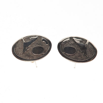 Gibson Gene Navajo Old Pawn 925 Sterling Silver Vintage Howling Wolf Earrings