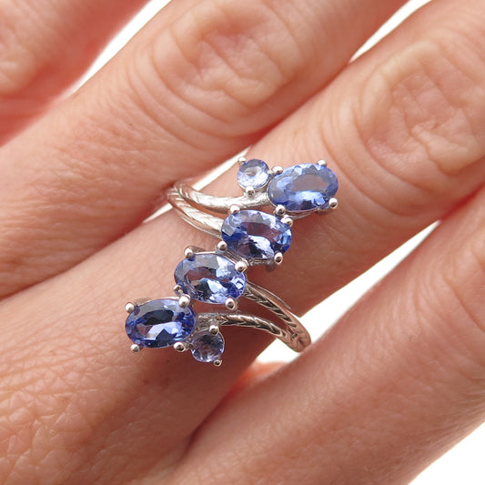 Chuck Clemency 925 Sterling Silver Real Tanzanite Bypass Ring Size 5.25