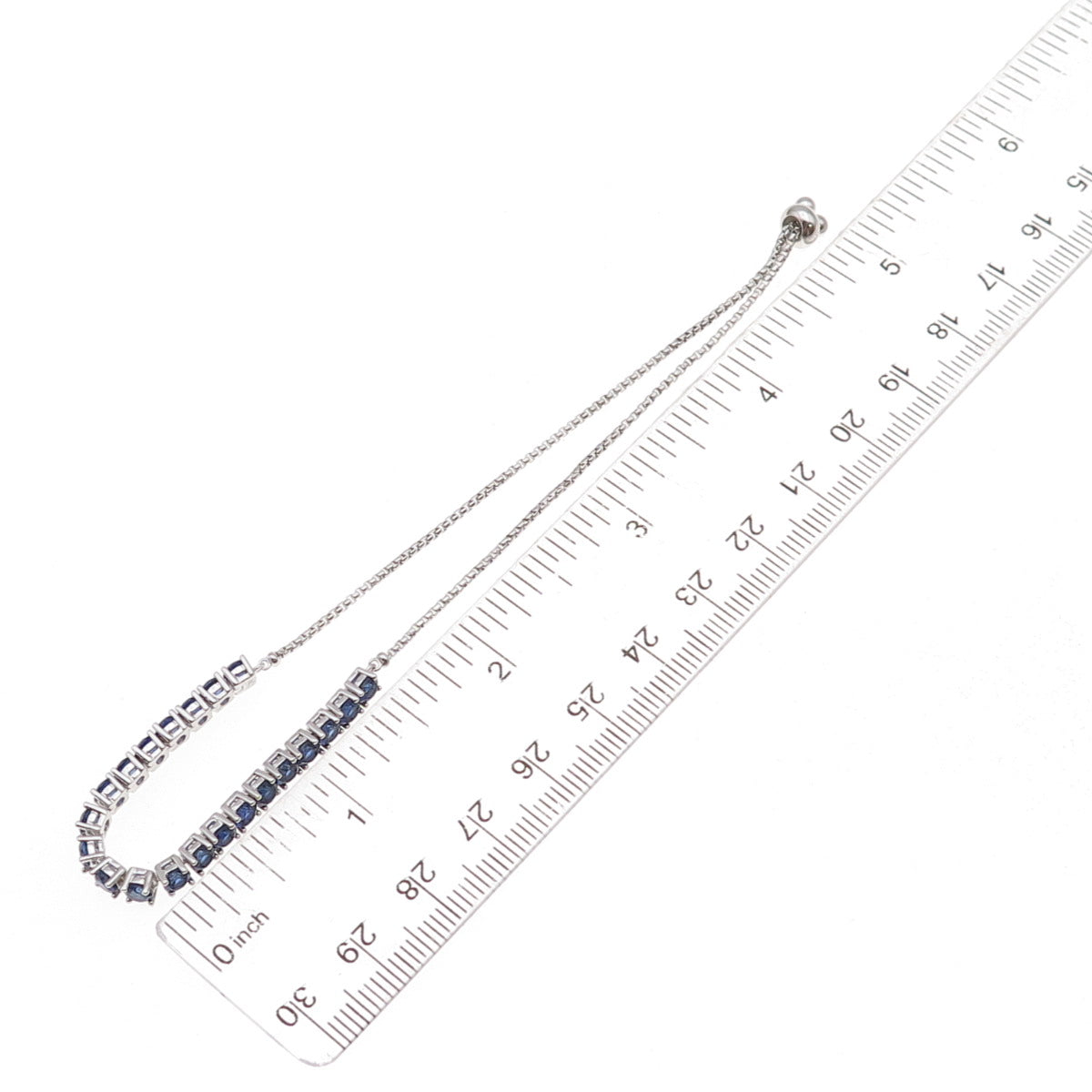 925 Sterling Lab-Created Sapphire Round Box Link Adjustable Bracelet 7-9.75"