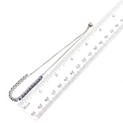 925 Sterling Lab-Created Sapphire Round Box Link Adjustable Bracelet 7-9.75"