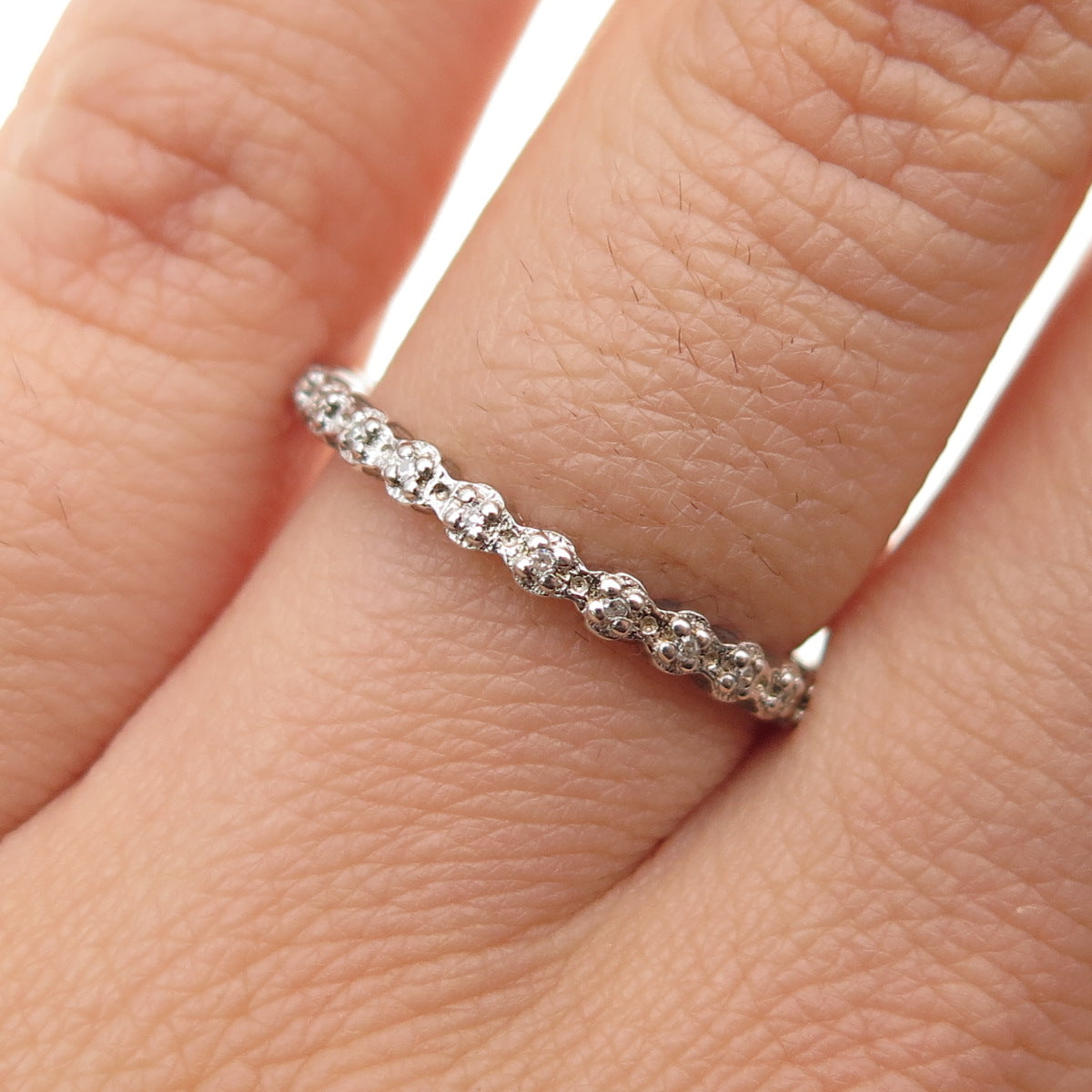 925 Sterling Silver Real Round-Cut Diamond Eternity Stackable Band Ring Size 6