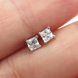 925 Sterling Silver Princess-Cut Shaped C Z Stud Earrings