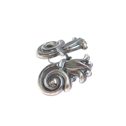 925 Sterling Silver Vintage Modernist Tulip Flower Oxidized Screw Back Earrings
