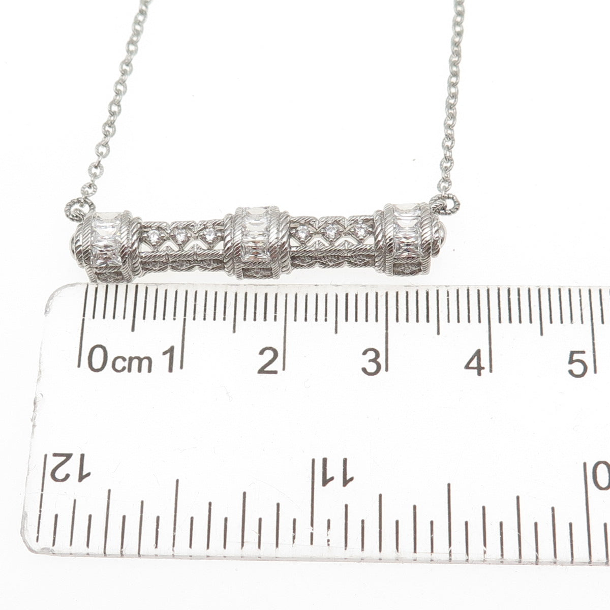 JUDITH RIPKA 925 Sterling Silver C Z Bar Pendant Cable Chain Necklace 18-20"