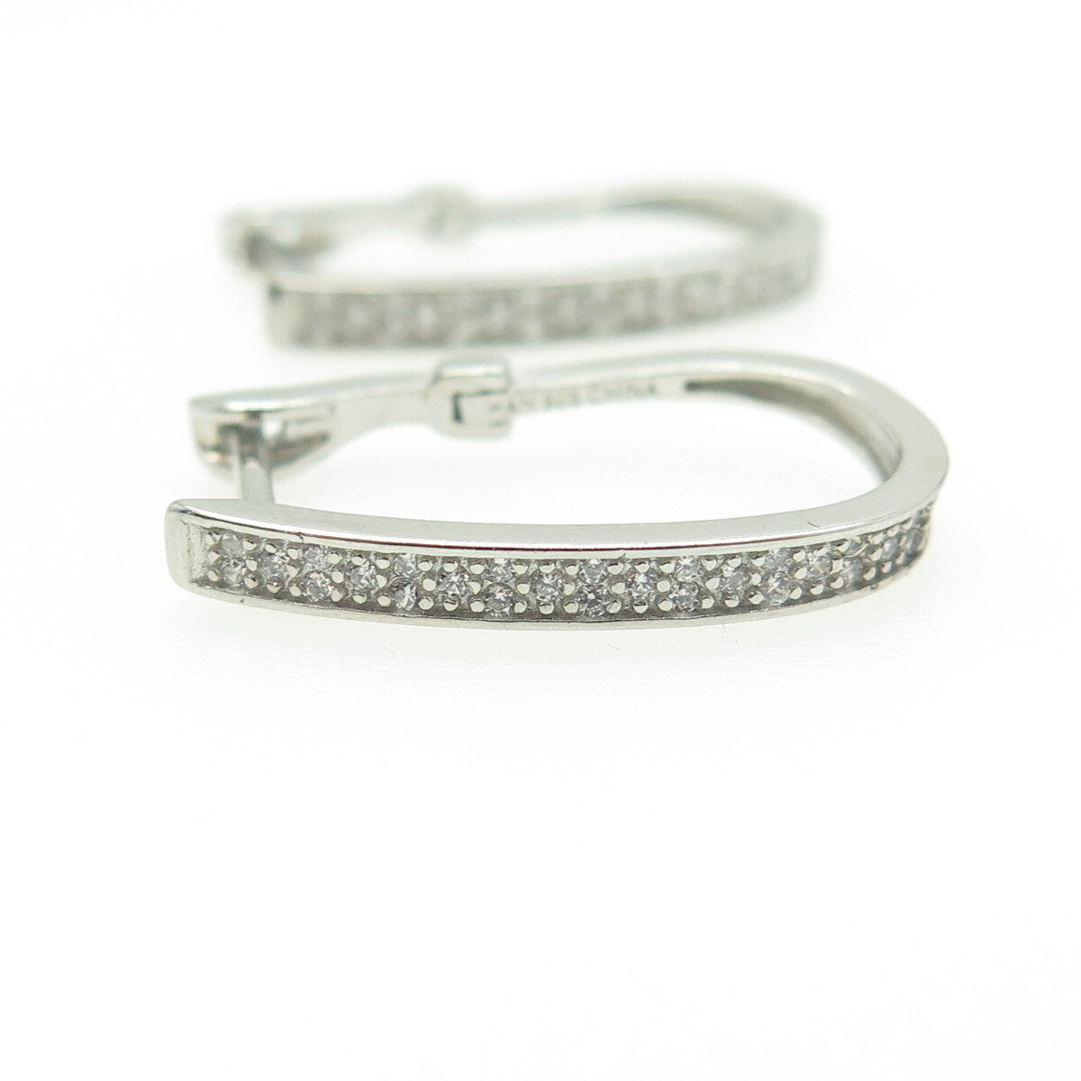 HAN 925 Sterling Silver Round-Cut White C Z Hoop Earrings