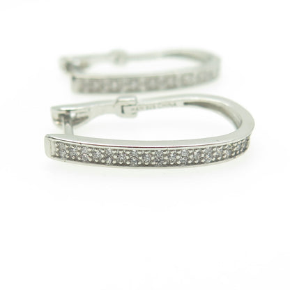 HAN 925 Sterling Silver Round-Cut White C Z Hoop Earrings