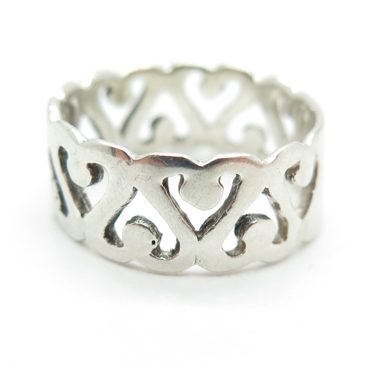 925 Sterling Silver Vintage Heart Link Band Ring Size 7.25