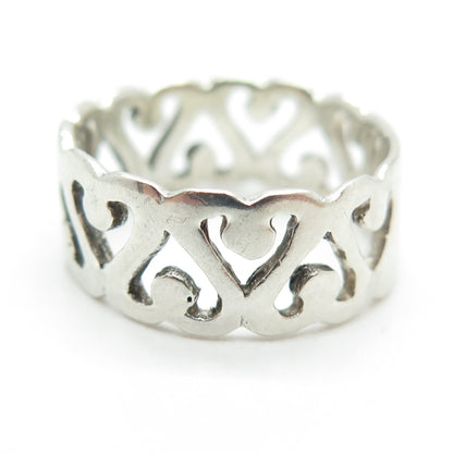925 Sterling Silver Vintage Heart Link Band Ring Size 7.25