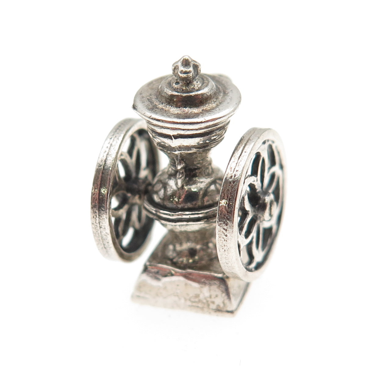 925 Sterling Silver Vintage Coffee Grinder Oxidized 3D Mini Open Charm Pendant