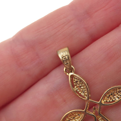 925 Sterling Silver Gold Plated Real Round-Cut Diamond Cross Charm Pendant