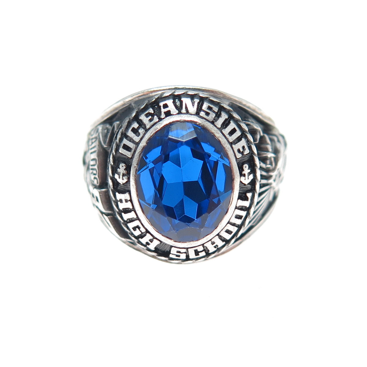 JOSTEN'S Sterling Vintage 1982 Lab-Sapphire Oceanside High School Ring Size 4.75