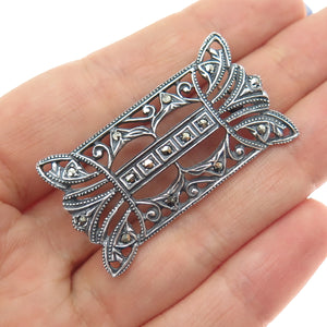 835 Silver Antique Art Deco Portugal Real Marcasite Oxidized Pin Brooch