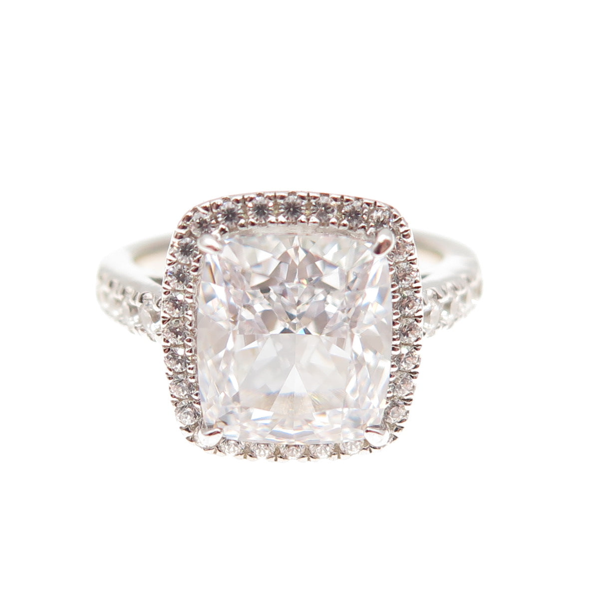 DSMK 925 Sterling Silver Radiant & Round-Cut C Z Engagement Ring Size 5