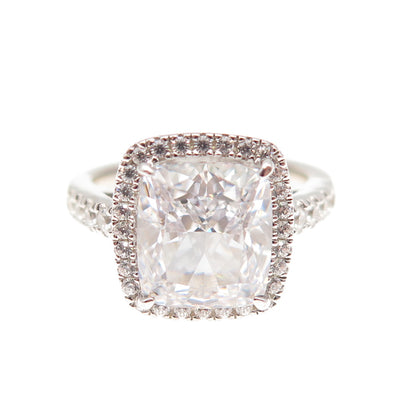 DSMK 925 Sterling Silver Radiant & Round-Cut C Z Engagement Ring Size 5