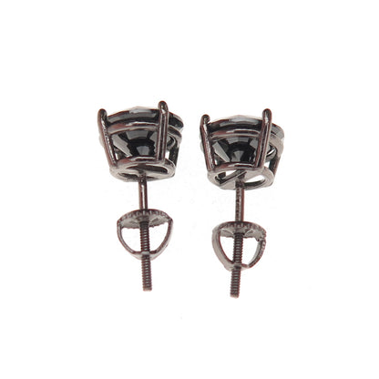 925 Sterling Silver Black Rhodium Round-Cut C Z Stud Earrings