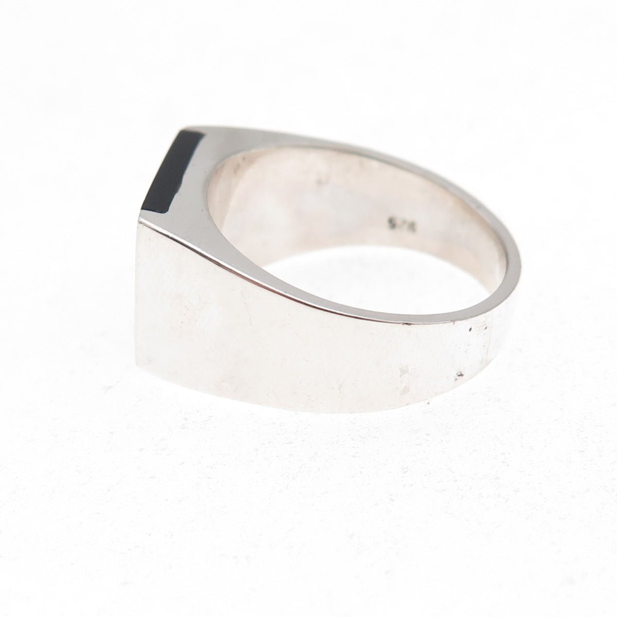 925 Sterling Silver Vintage Real Black Onyx Modernist Ring Size 8.75