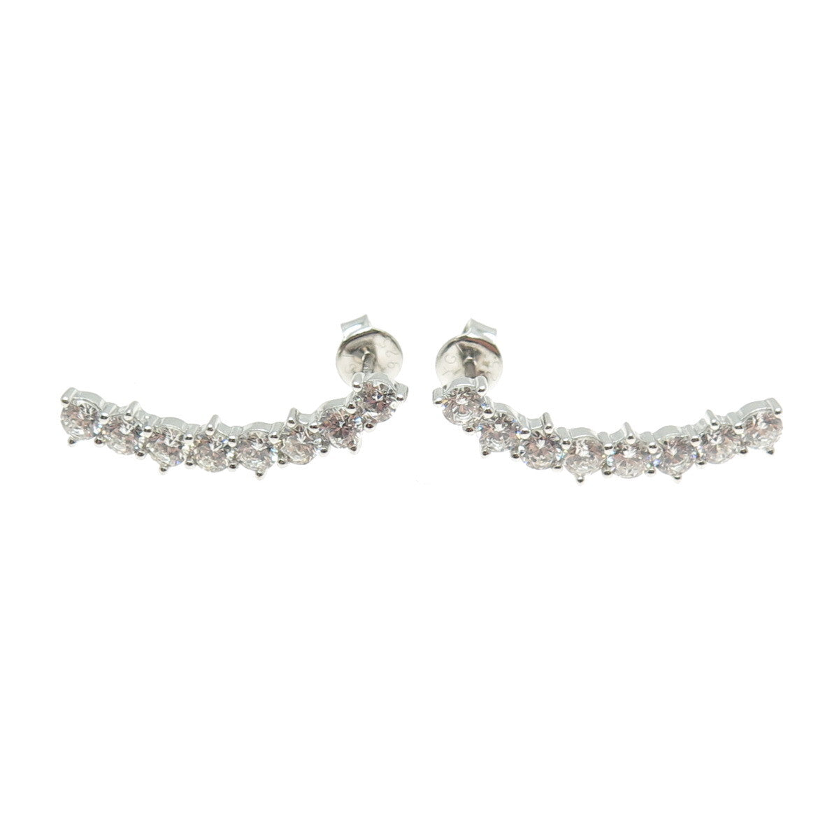 925 Sterling Silver Round-Cut C Z Wavy Bar Earrings