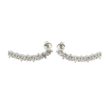 925 Sterling Silver Round-Cut C Z Wavy Bar Earrings