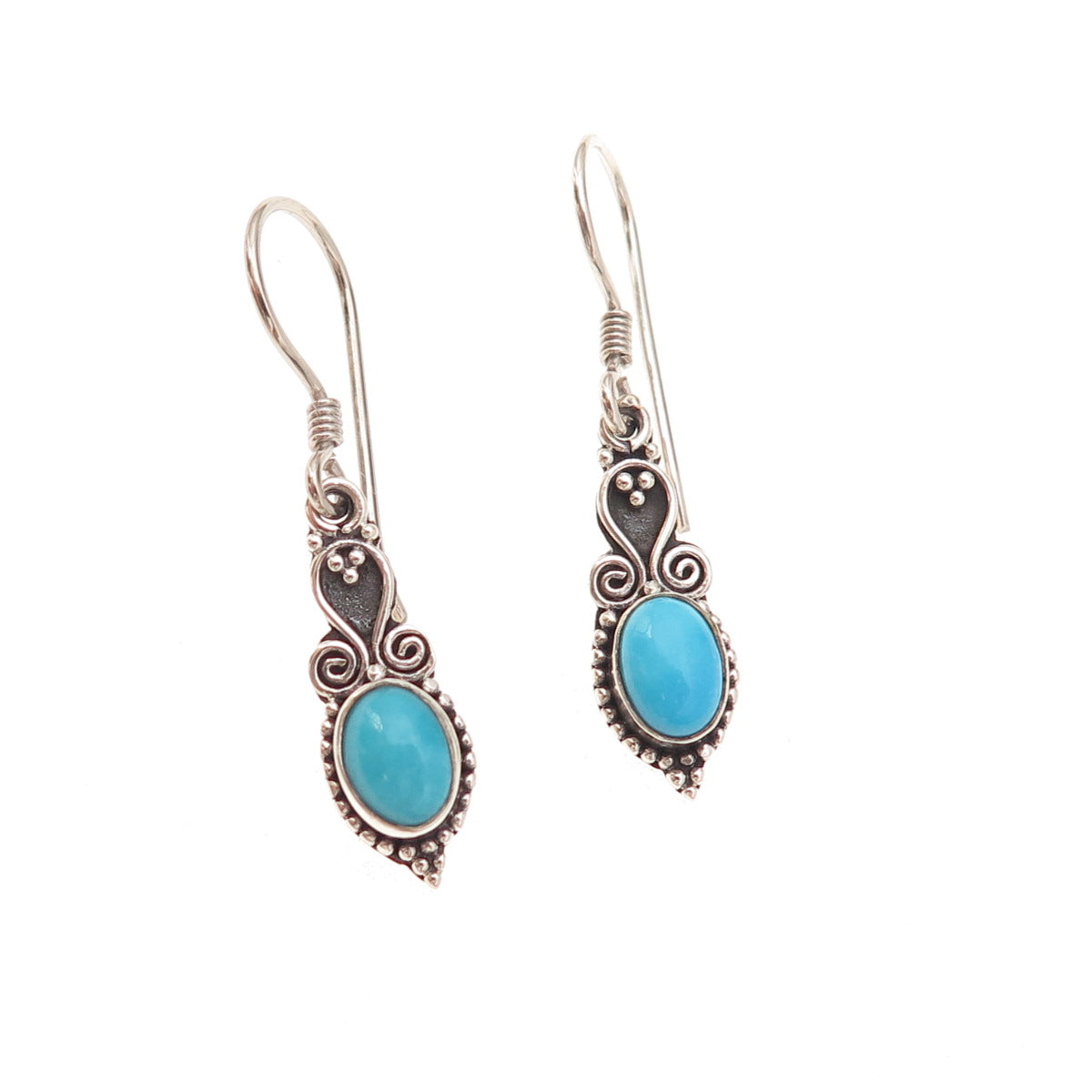 925 Sterling Silver Vintage Real Sleeping Beauty Turquoise Dangle Earrings