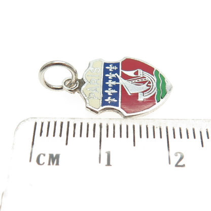 ARGENT 950 Silver Vintage Enamel Paris Coat of Arms Minimalist Charm Pendant