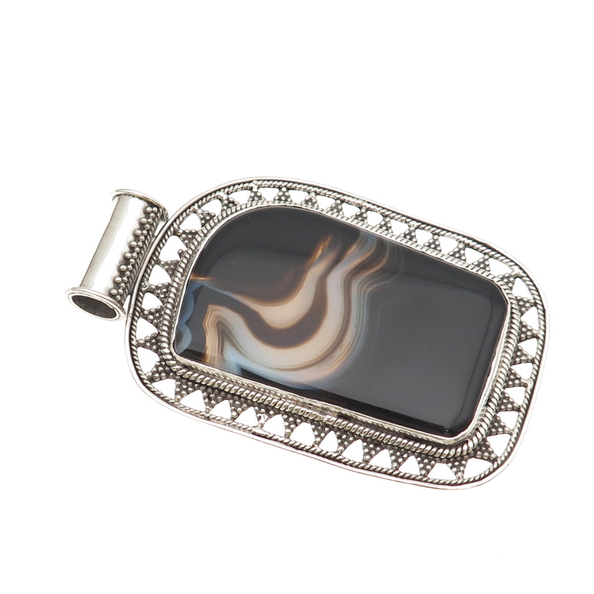 925 Sterling Silver Vintage Real Agate Granulated Heavy 91.8g Pendant
