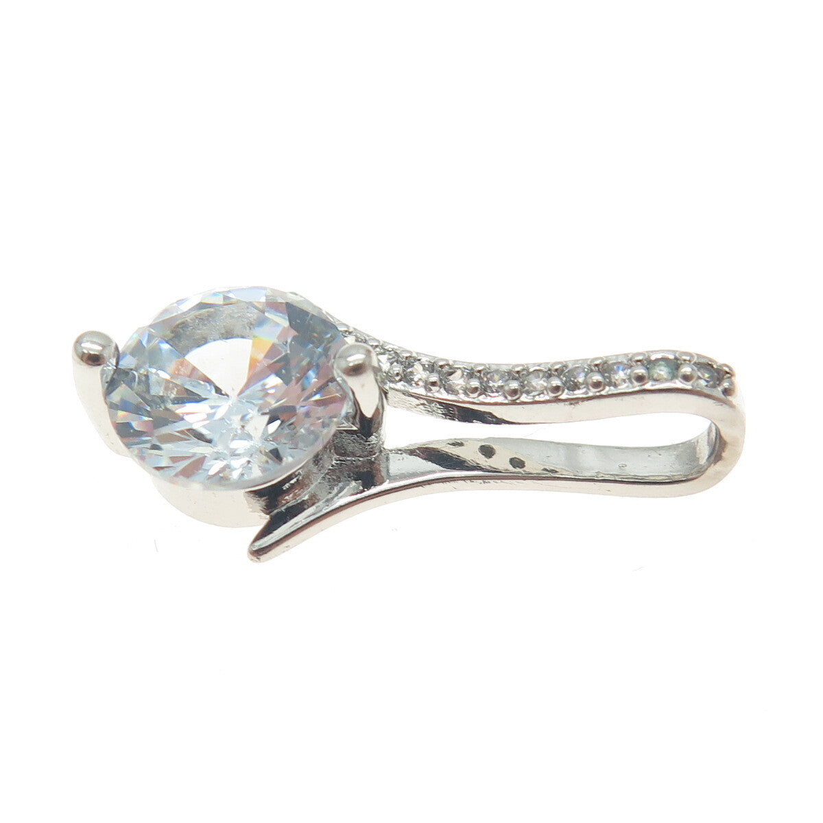 925 Sterling Silver White & Blue Round-Cut Shaped C Z Slide Pendant