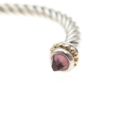 925 Sterling Silver 2-Tone Real Amethyst Cable Cuff Adjustable Bracelet 6.25"