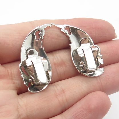 925 Sterling Silver Vintage Siam Niello Hindu Goddess Clip On Earrings