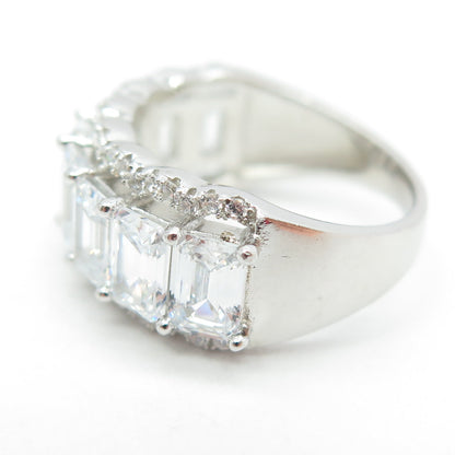 925 Sterling Silver Radiant & Round-Cut Shaped C Z Ring Size 7.25