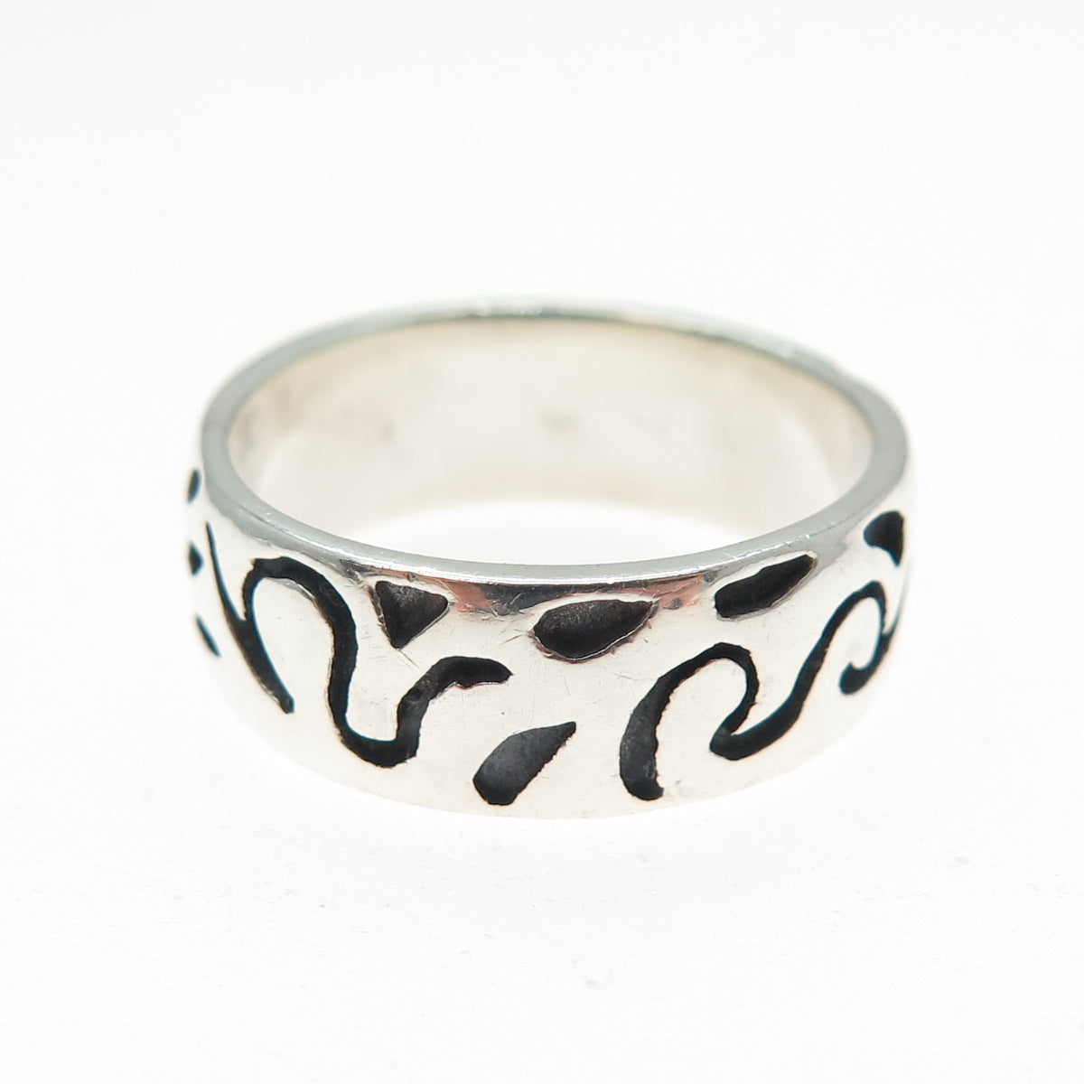 925 Sterling Silver Vintage Modernist Scroll Oxidized Band Ring Size 6.25