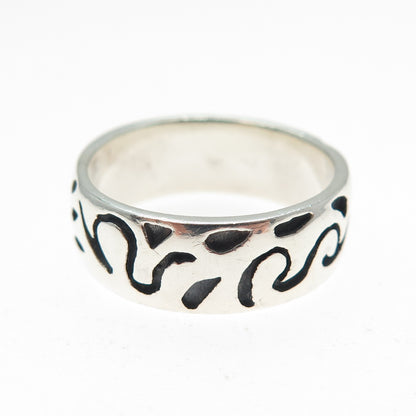 925 Sterling Silver Vintage Modernist Scroll Oxidized Band Ring Size 6.25