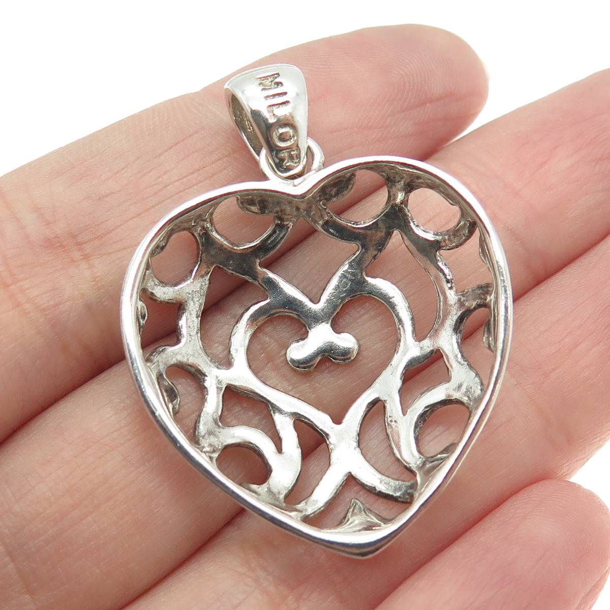 MILOR 925 Sterling Silver Vintage Italy Ornate Heart Pendant
