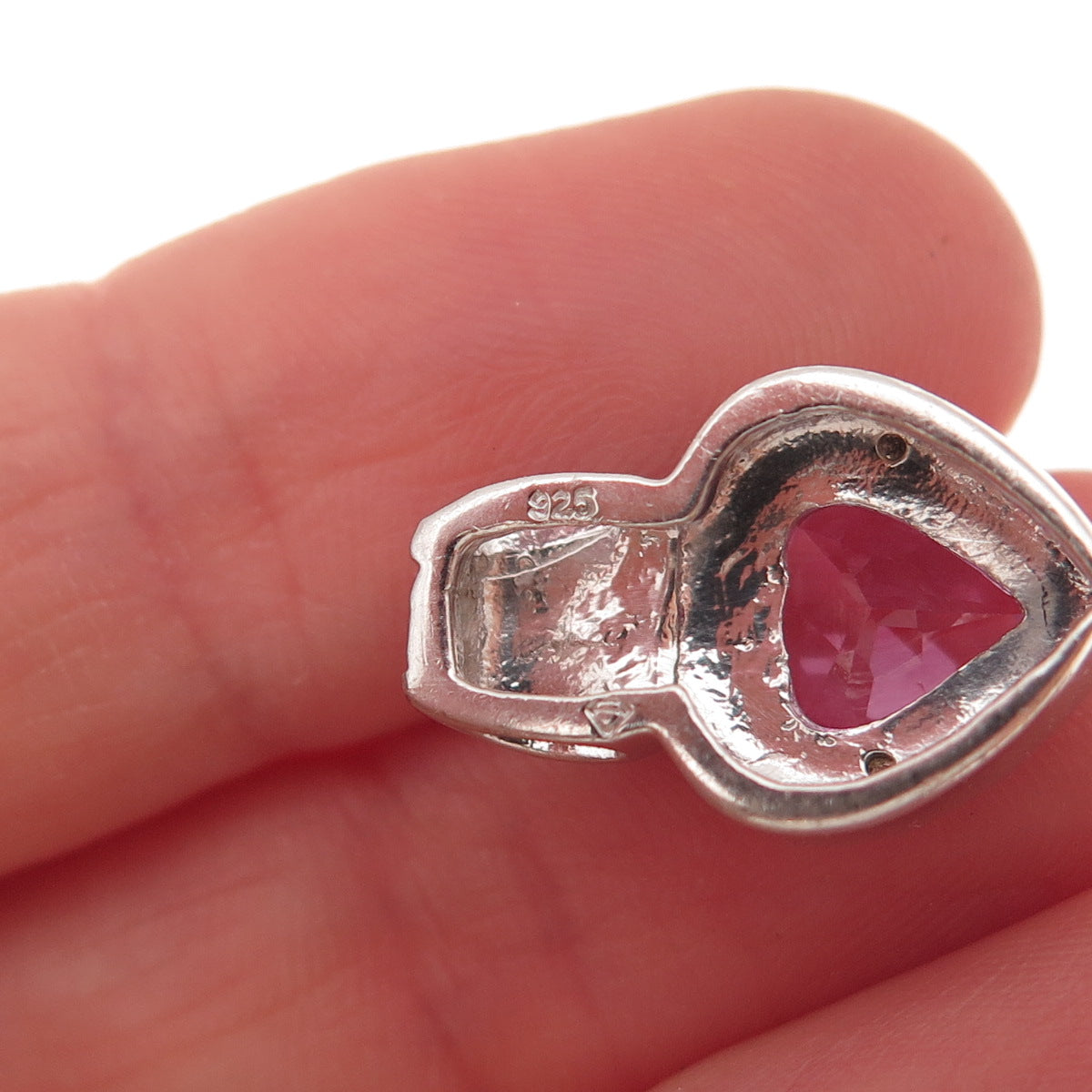 925 Sterling Silver Real Diamond & Pink Topaz Heart Slide Charm Pendant