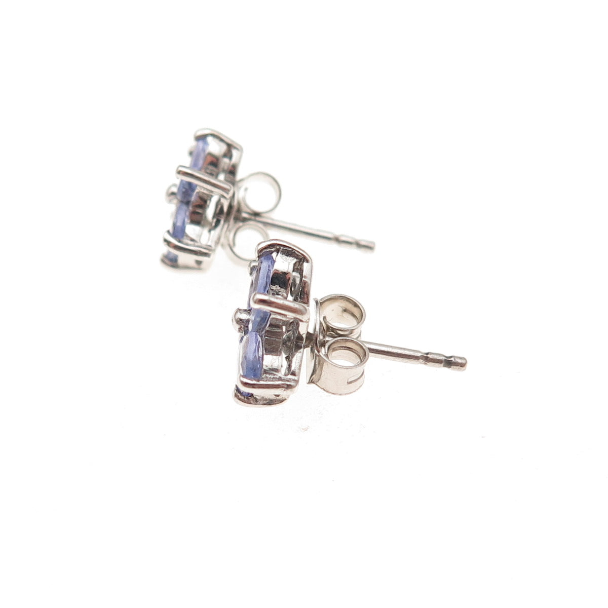 Chuck Clemency Sterling Silver Real Marquise-Cut Tanzanite Floral Stud Earrings