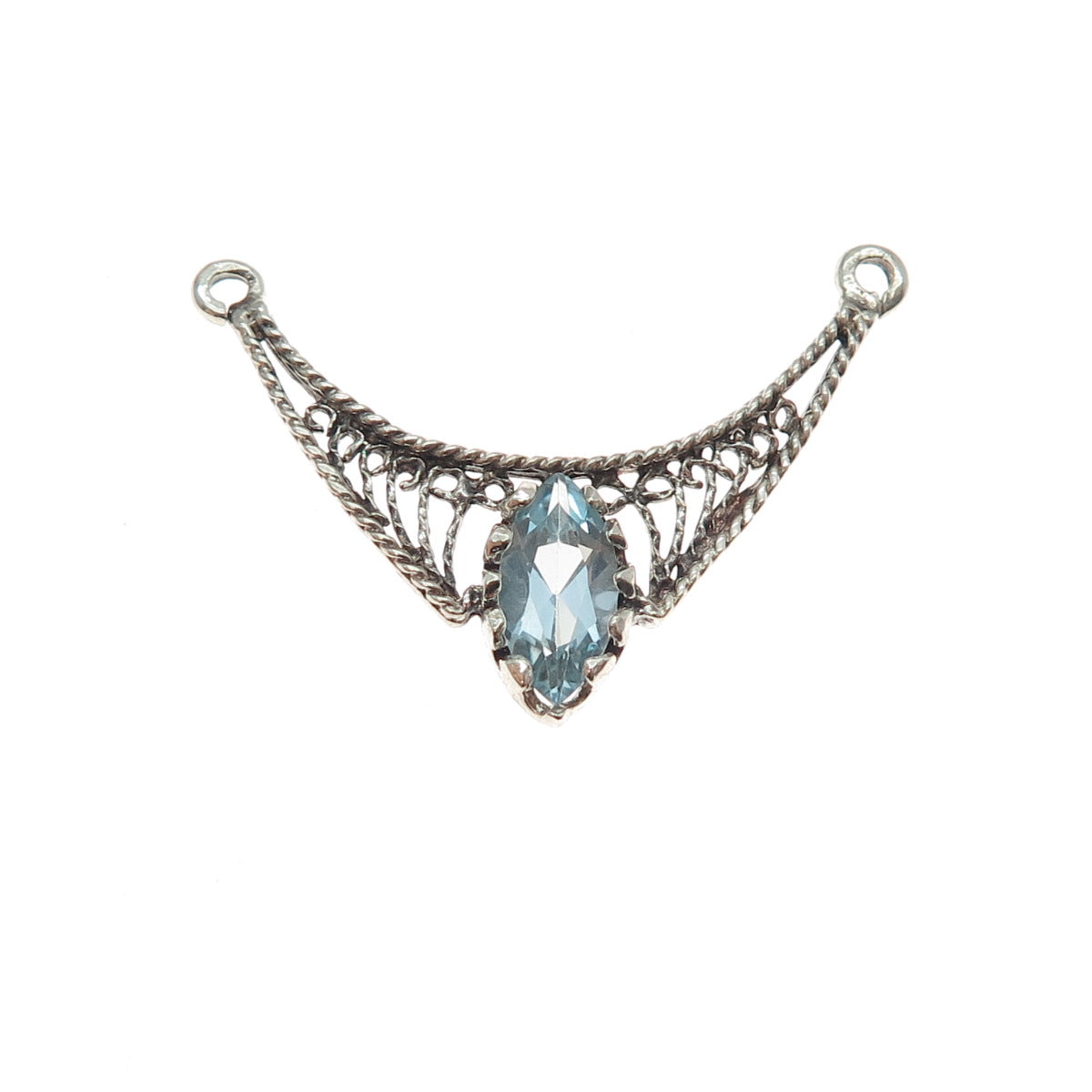 925 Sterling Silver Vintage Real Marquise-Cut Blue Topaz Centerpiece Pendant
