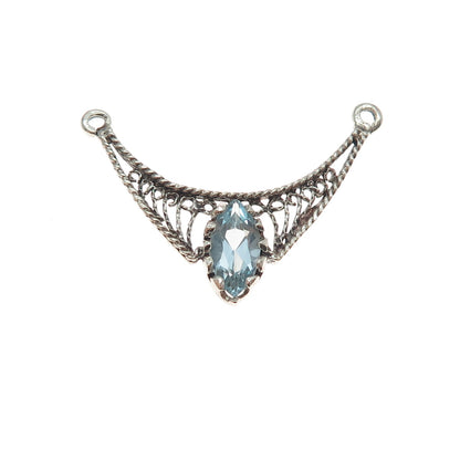 925 Sterling Silver Vintage Real Marquise-Cut Blue Topaz Centerpiece Pendant