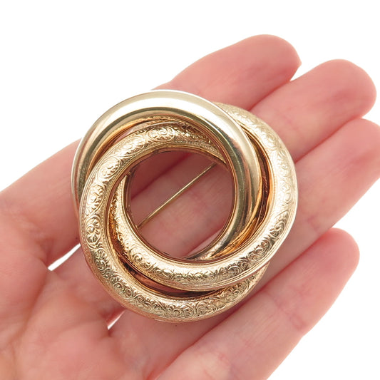 925 Sterling Silver Gold Plated Vintage Interlocked Floral Trinity Pin Brooch