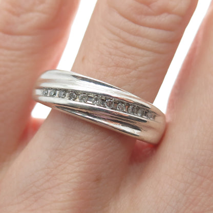 925 Sterling Silver Real Round-Cut Diamond Modernist Ring Size 9.25