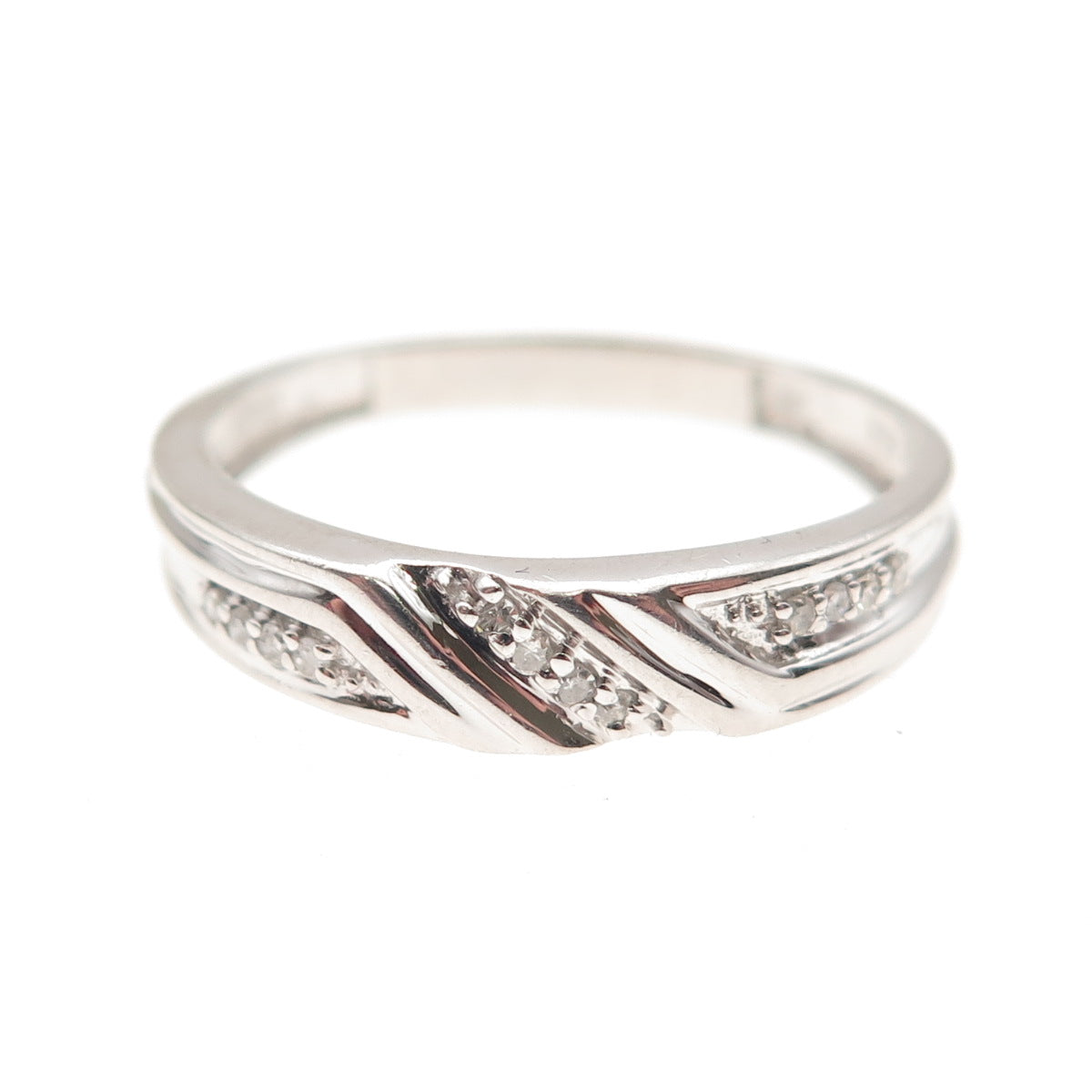 925 Sterling Silver Real Round-Cut Diamond Band Ring Size 10.25